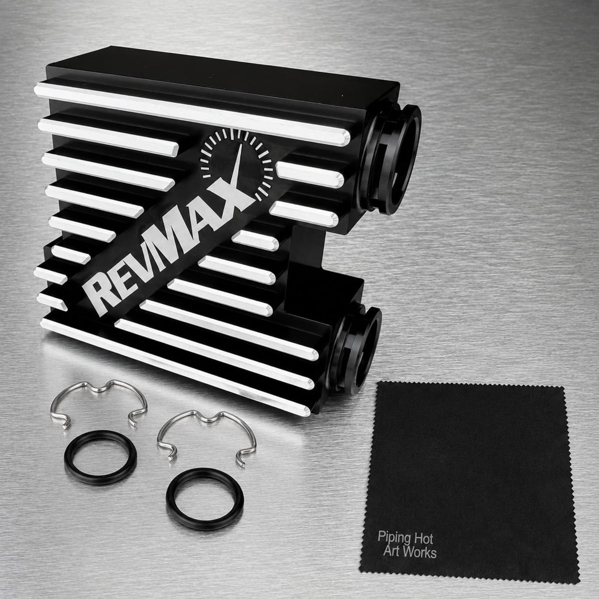 Piping Hot Art Works RevMax front view showing compact aluminum valve and improved cooler flow benefit