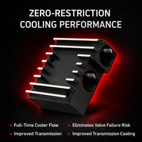 Piping Hot Art Works RevMax installed on Ram transmission demonstrating easier cooler line circulation benefit