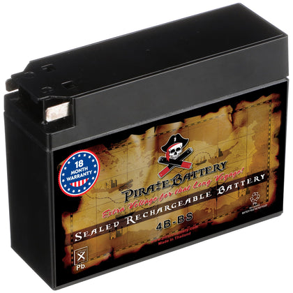 Pirate Battery front view showing compact YTX4B-BS for easy fit