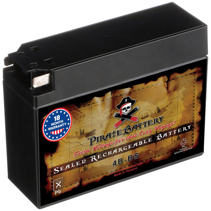 Pirate Battery front view showing compact YTX4B-BS for easy fit