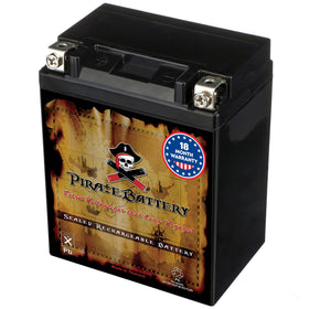 Pirate Battery front view showing compact 12V 14Ah case and ready-to-install design