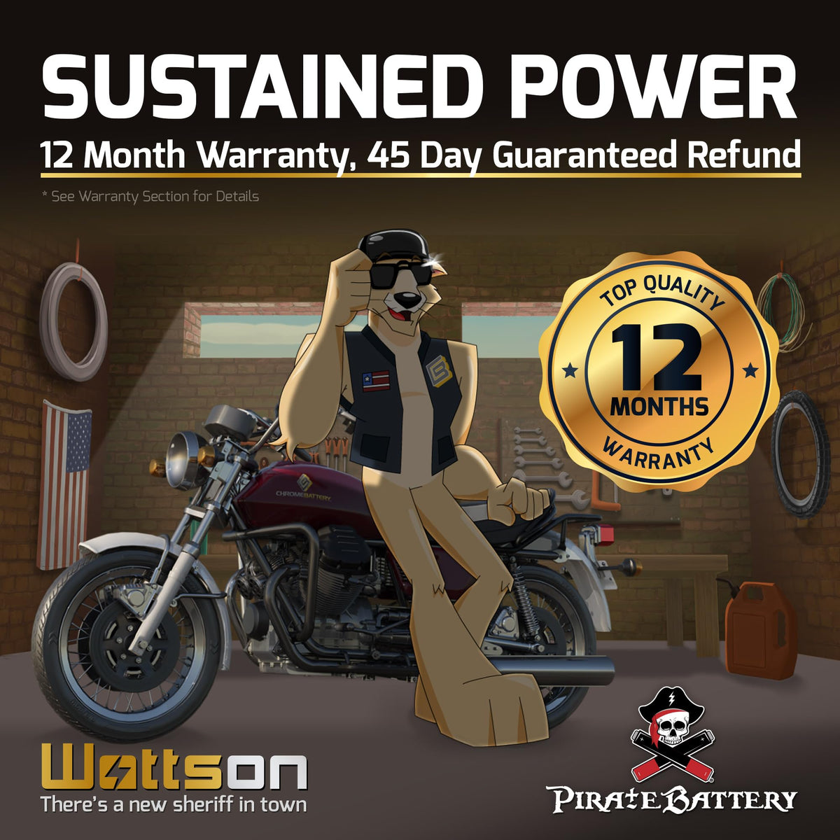 Pirate Battery installed on a motorcycle demonstrating quick drop-in replacement