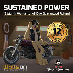 Pirate Battery installed on a motorcycle demonstrating quick drop-in replacement