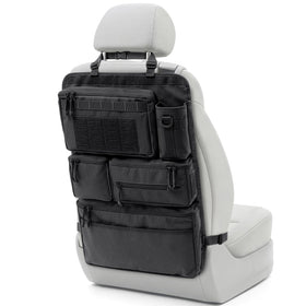 Pitozer front view of seat organizer showing pockets and layout for easy access