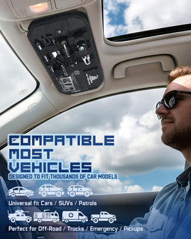 pitozer installed on car visor showing easy reach and driving convenience benefit