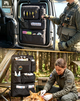 Pitozer organizer next to water bottle to show real-world scale