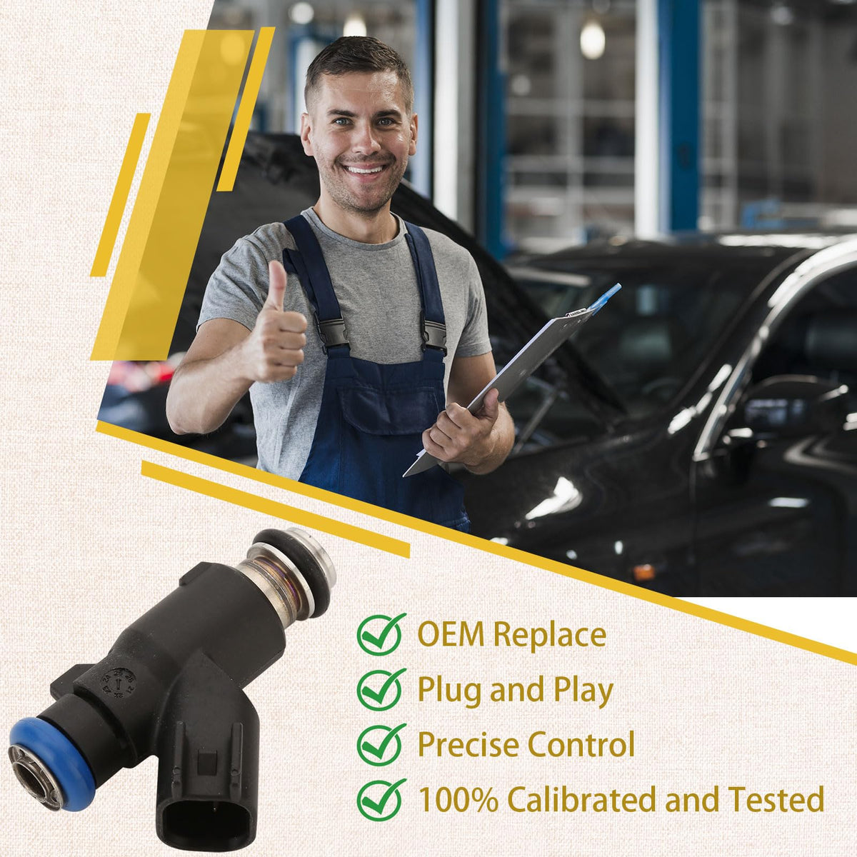 Pjvmvo injector installed in fuel rail demonstrating direct-fit, plug-and-play replacement