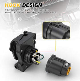 PKDOAX close-up of 5-way flat outlet that accepts 4-way plugs for compatibility