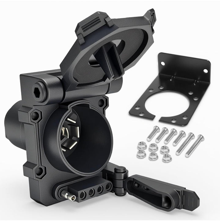 PKDOAX front view showing combined 7-way and 5-way outlets, improves towing flexibility