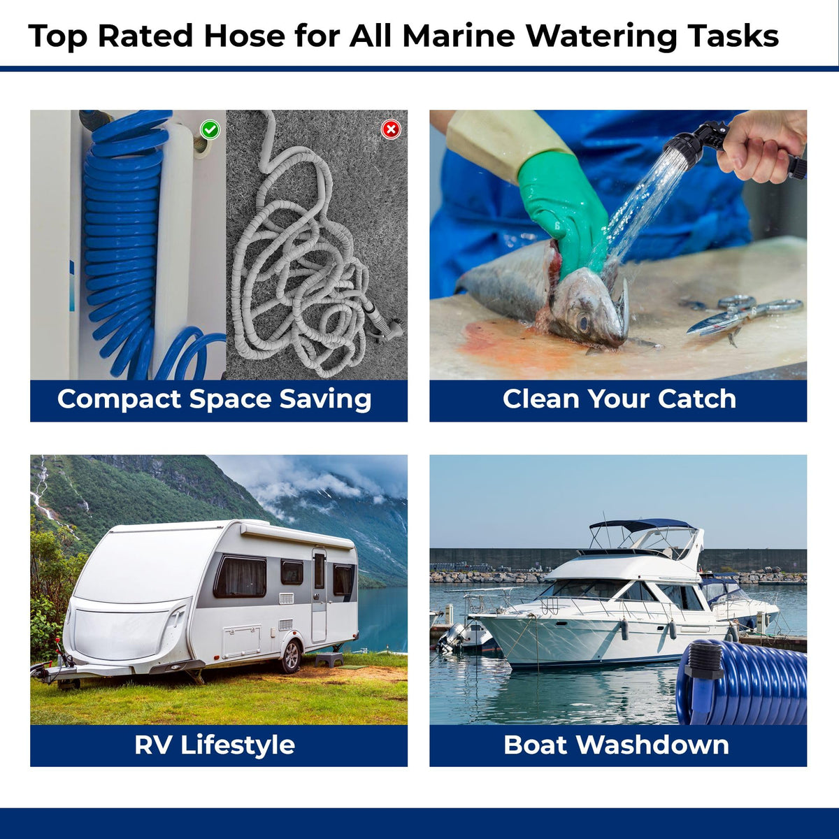 Plastair hose rinsing boat deck showing effective salt and dirt removal