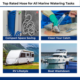 Plastair hose rinsing boat deck showing effective salt and dirt removal