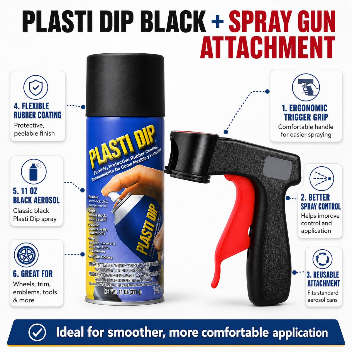 Plasti Dip Can-Gun attached to aerosol in use showing ergonomic grip and reduced finger strain