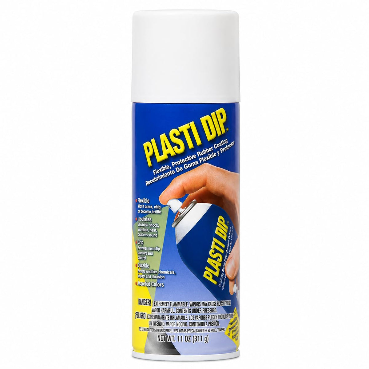 Plasti Dip aerosol can front showing label and included microfiber cloth benefit