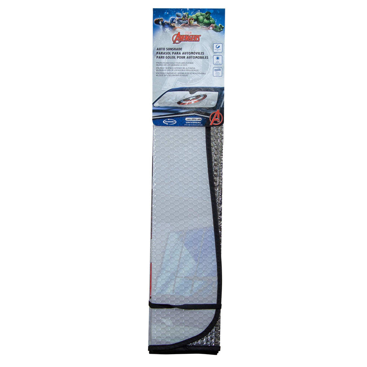 Plasticolor folded Captain America shade with tab for compact storage and portability