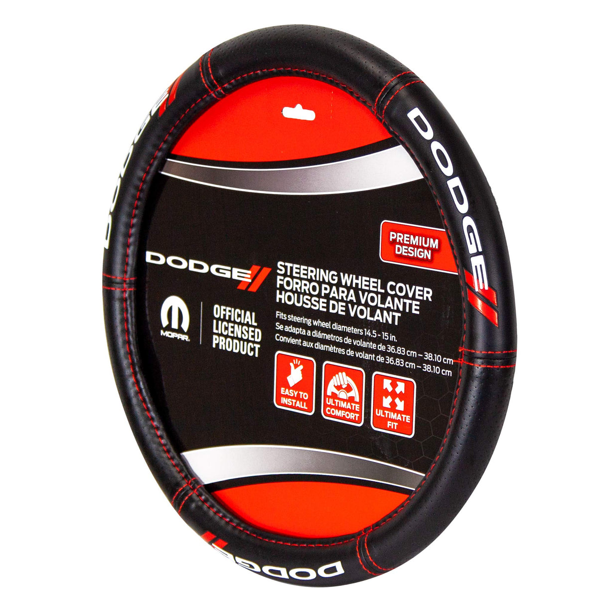 Plasticolor Dodge next to ruler shows fit for 14.5–15.0 inch wheels benefit: correct sizing
