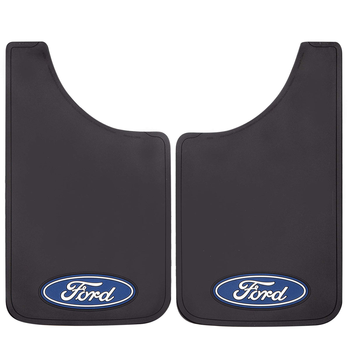 Plasticolor front view black Ford mud guard showing full coverage and protection