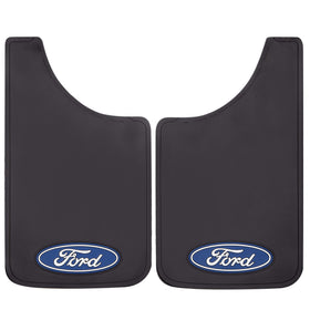 Plasticolor front view black Ford mud guard showing full coverage and protection