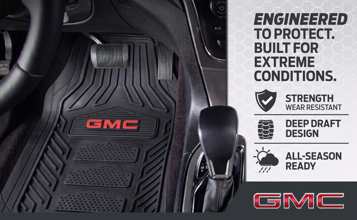 Plasticolor GMC Weatherpro front right mat highlighting shape and easy-fit benefit