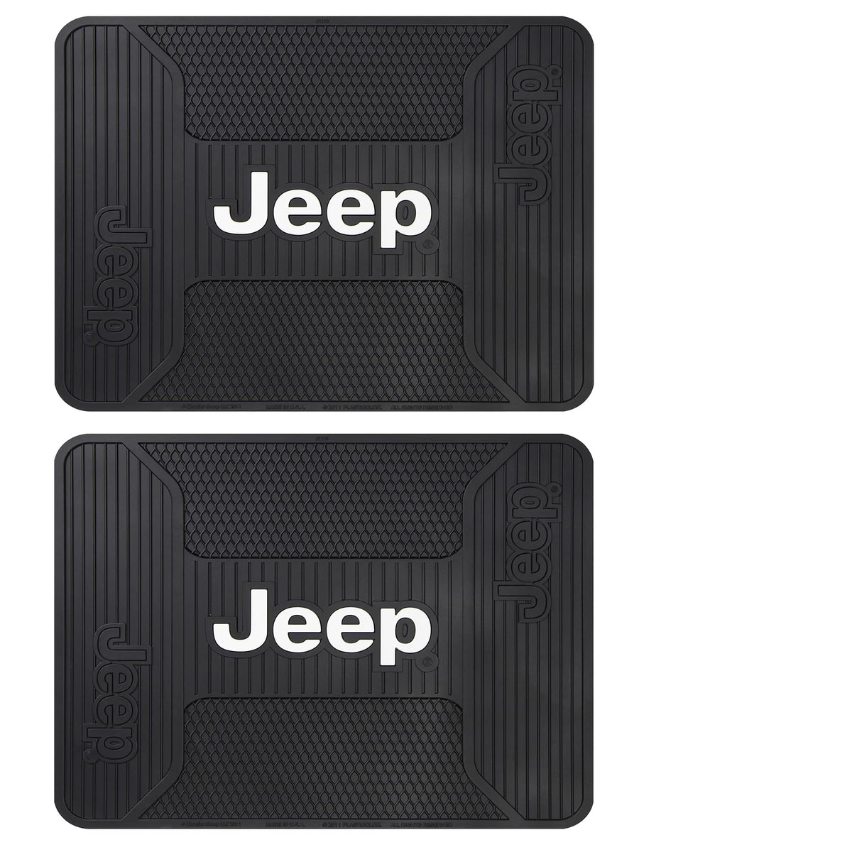 Plasticolor close-up of molded Jeep logo emphasizing fade-resistant branding