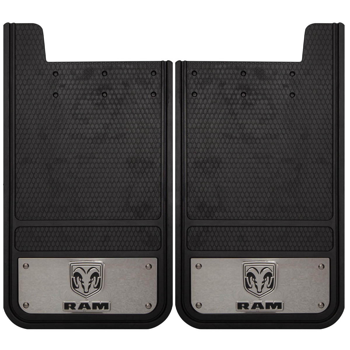 Plasticolor RAM mud guard front with stainless plate showing durable branding and protection