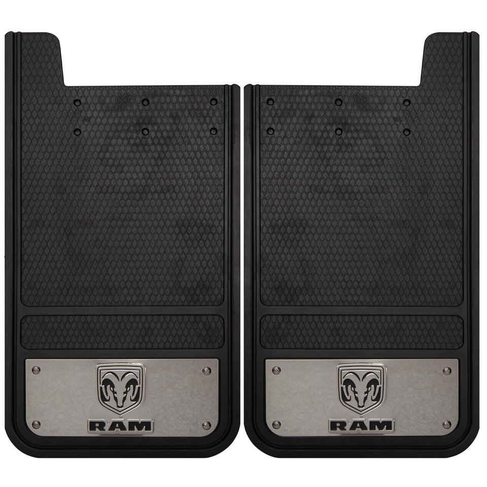 Plasticolor RAM mud guard front with stainless plate showing durable branding and protection