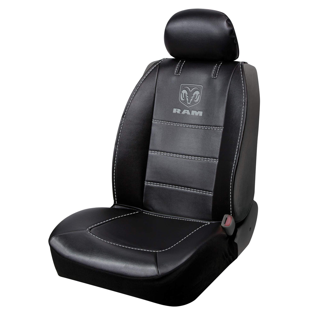 Plasticolor RAM front view showing full cover and contrast stitching benefit seat protection