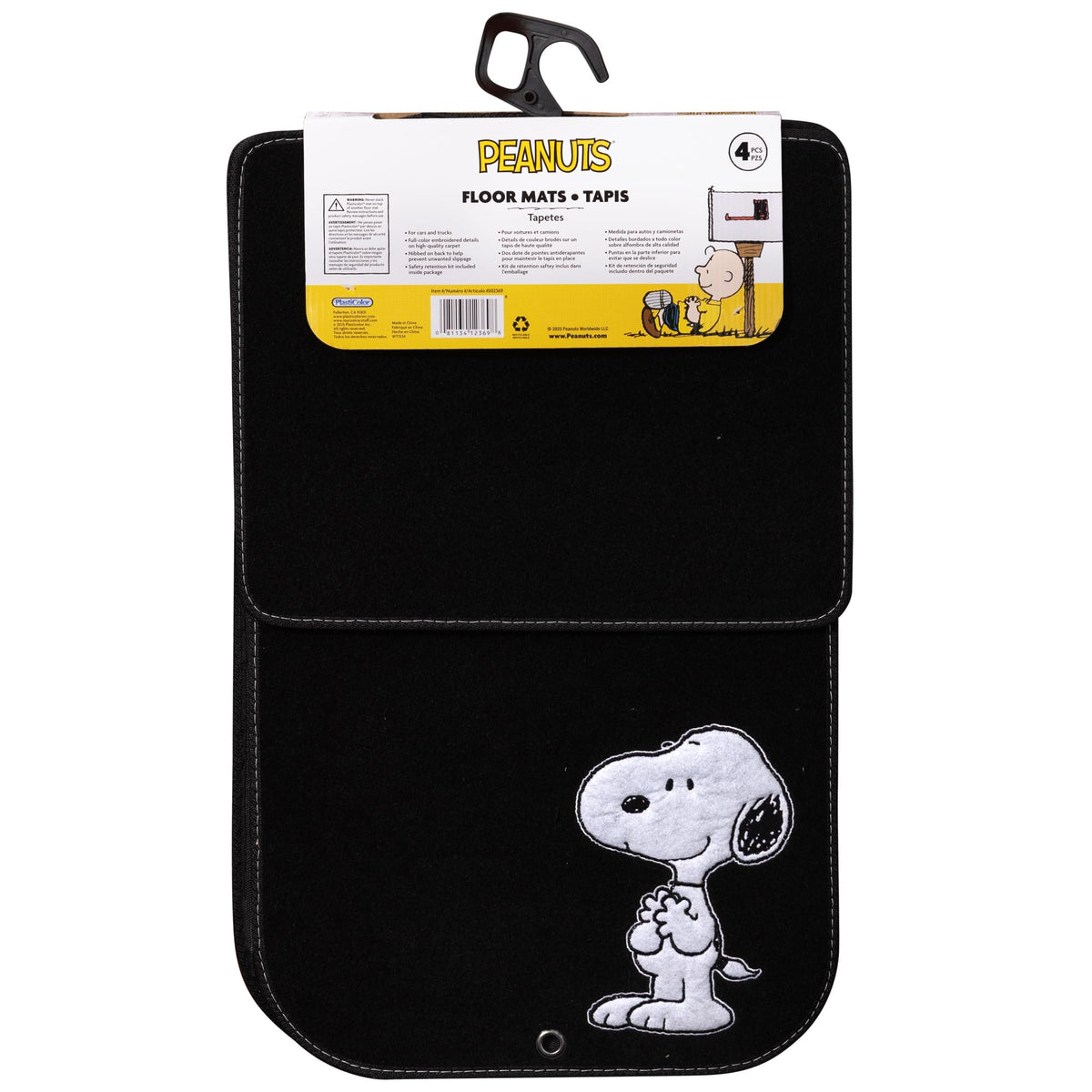 Plasticolor close-up of Snoopy artwork with durable stitched graphics benefit
