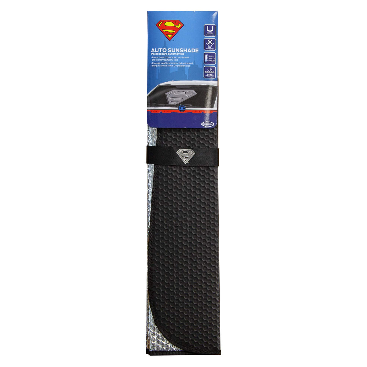 Plasticolor folded sunshade compact with strap for easy storage and portability