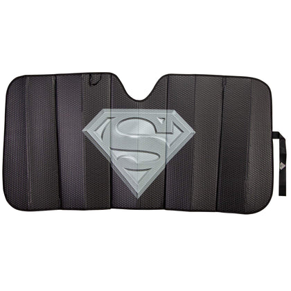 Plasticolor sunshade front view showing Superman logo and full coverage benefit