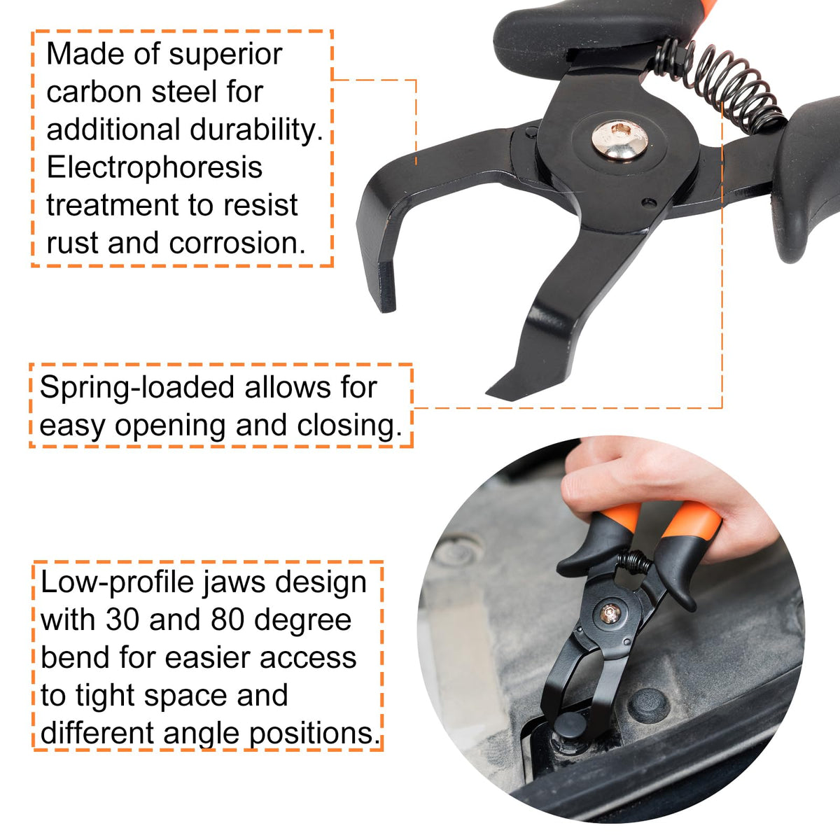 PLATATO 80-degree plier extracting a recessed bumper clip to reach tight spaces