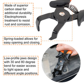 PLATATO 80-degree plier extracting a recessed bumper clip to reach tight spaces