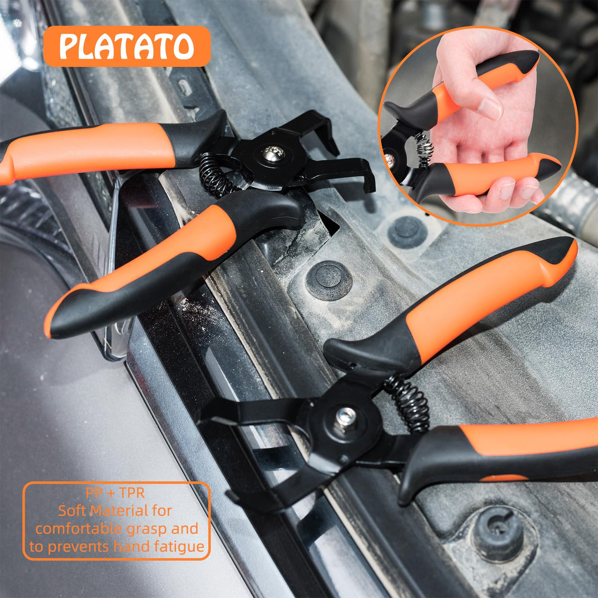 PLATATO pliers beside ruler demonstrating compact size for confined automotive areas