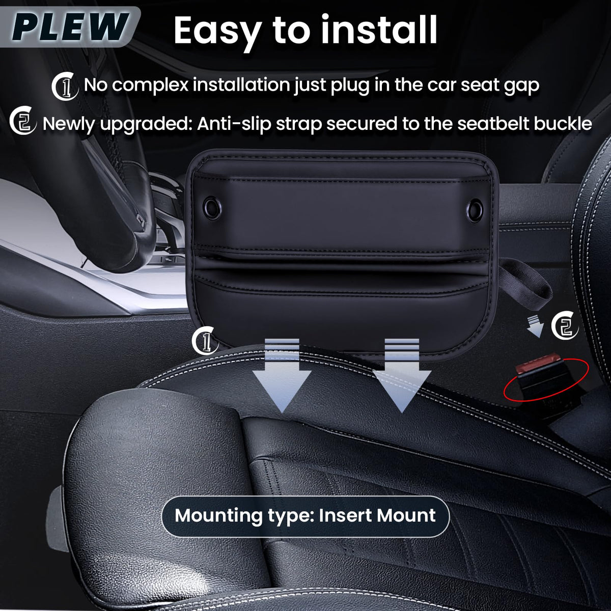 PLEW installed beside console with phone showing anti-drop security