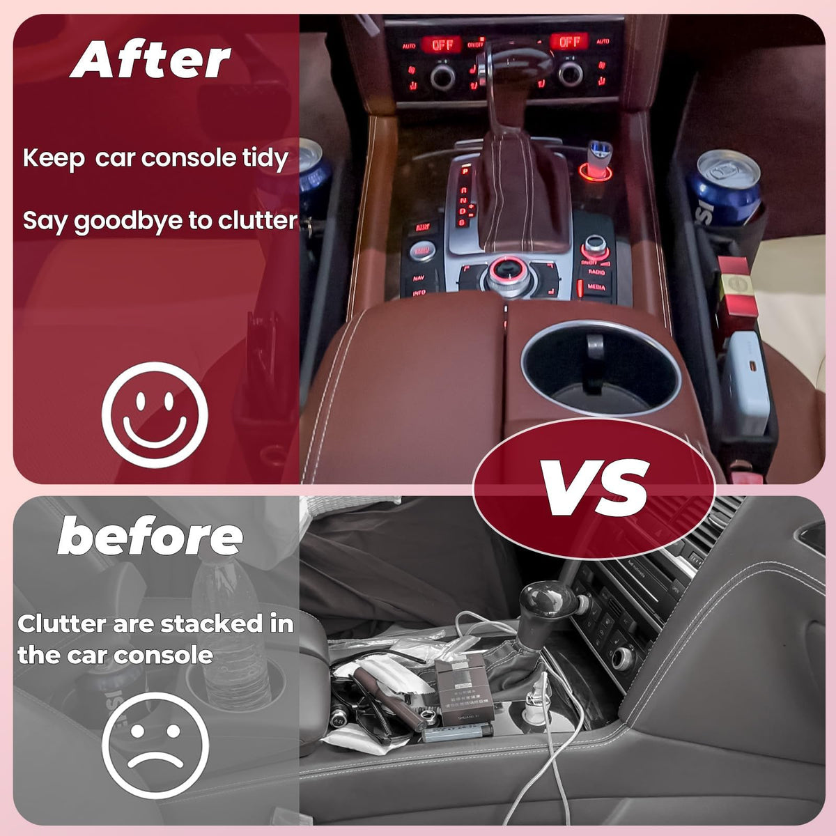 PLEW in a car interior lifestyle shot during road trip adding organization and style