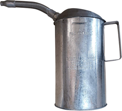 Plews LubriMatic front view galvanized can showing pour spout and handle for clean pouring