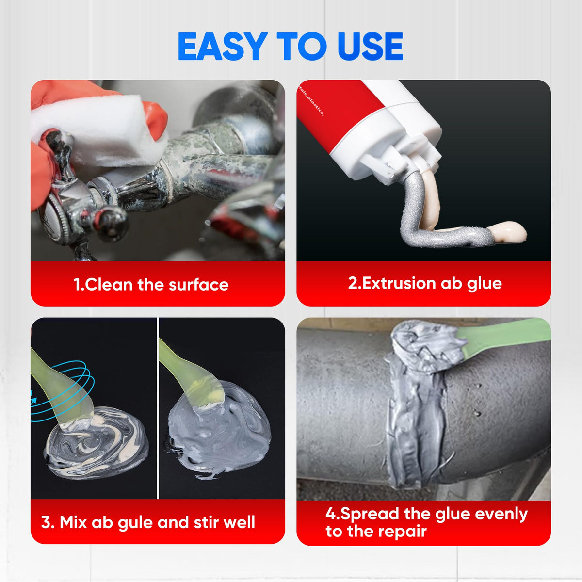 PLJOFRSHI epoxy applied to a muffler seam demonstrating waterproof sealing benefit