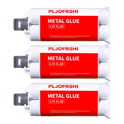 PLJOFRSHI packaged metal glue kit shown with included tools, ready for repairs