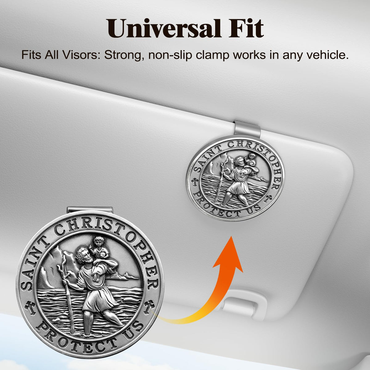PloreWay visor clip mounted on car visor demonstrating secure attachment benefit