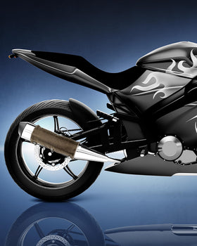 PLOZANO lifestyle shot of bike with shield illustrating component protection while parked