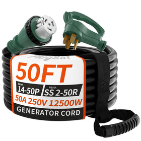 PlugSaf male 14-50P plug front view showing secure connection benefit