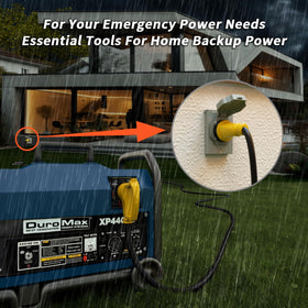 PlugSaf attached to generator at campsite illustrating dependable temporary power