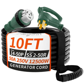 PlugSaf front view of 50 amp cord shows durable cable and connectors for reliable power