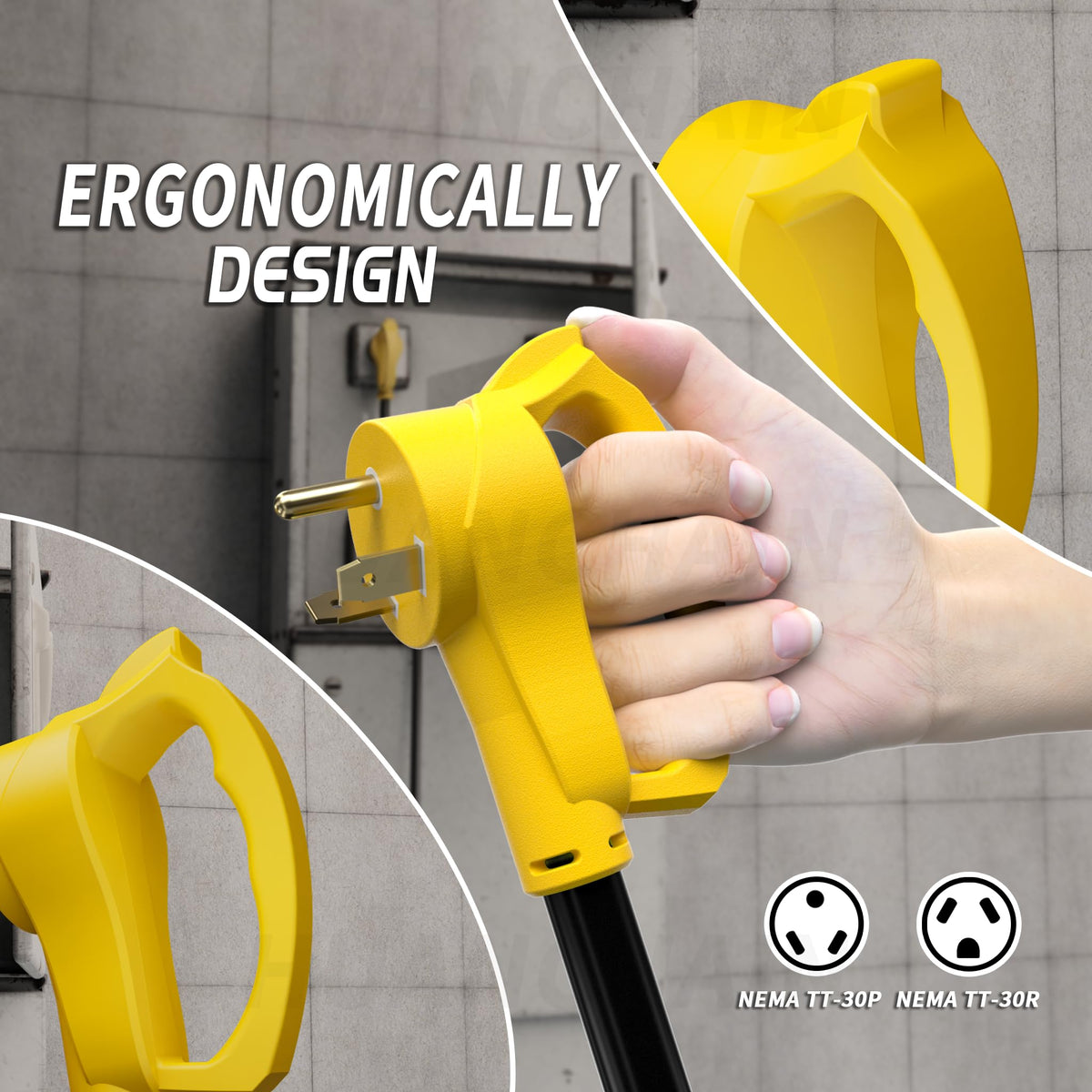 PlugSaf close-up of yellow STW jacket texture showing weatherproof protection