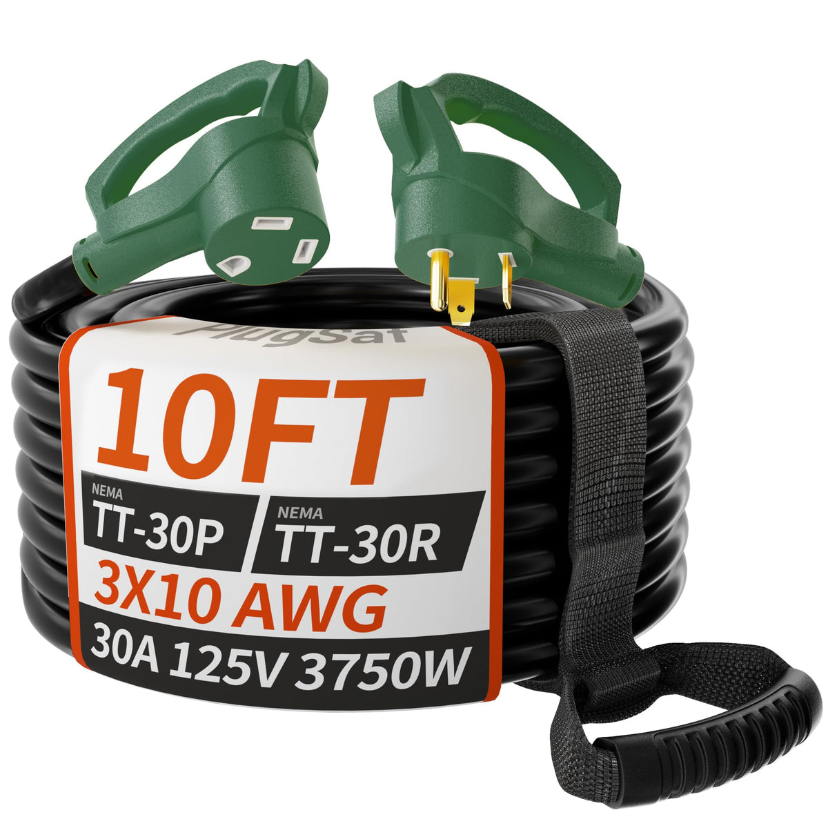 PlugSaf front connector showing NEMA TT-30P and TT-30R with safe contact
