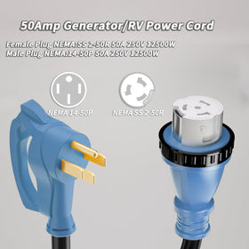 PlugSaf cable connected to a home generator inlet demonstrating emergency power readiness benefit