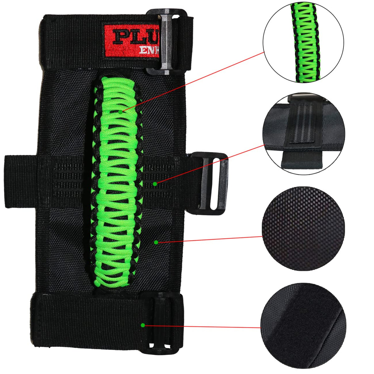 PLUSUTV close-up of nylon webbing and reinforced stitching for durable hold