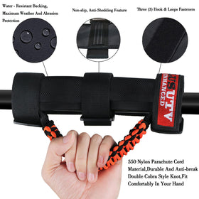 PLUSUTV triple strap Velcro attachment displaying secure hold on roll bar for safer rides
