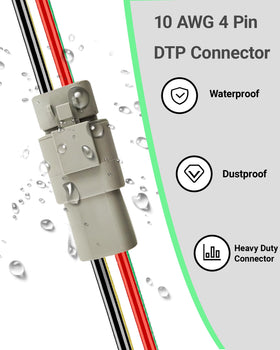 PLUXPAER connected male and female pair illustrating waterproof seal and secure lock benefit