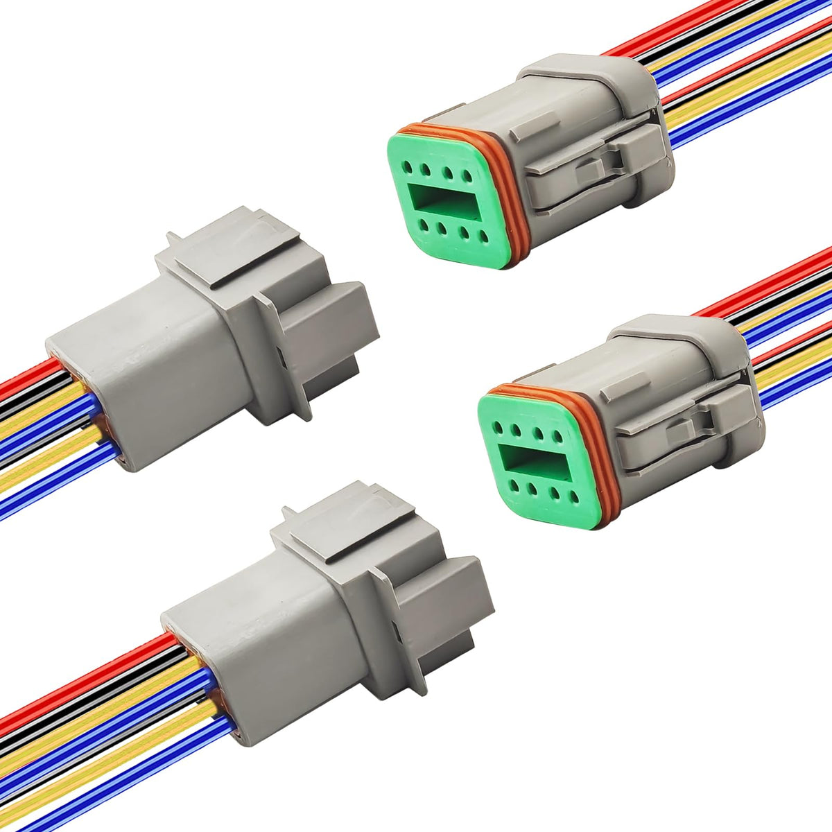 PLUXPAER front view of 8‑pin DT connector pack showing secure sealed housing and benefit