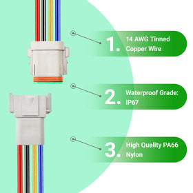 PLUXPAER pigtails laid out to show 5.9‑inch length and easy routing benefit